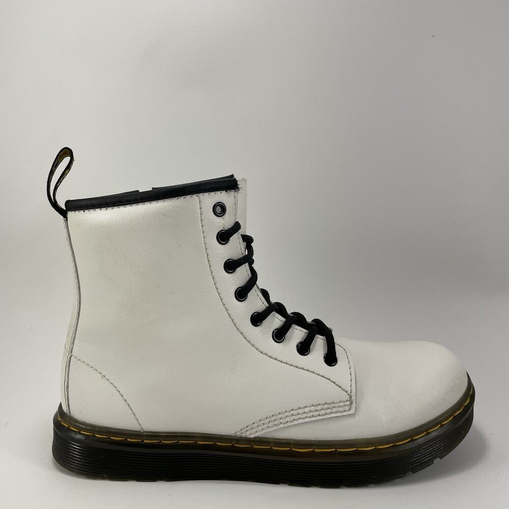 Dr. Doc Martens Zavala Combat Boots Womens Size 5 Side Zip White Leather 8-Eye